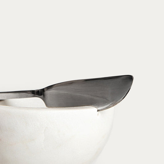 Marble Butter Serving Dish with Spreading Knife 10x4 cm