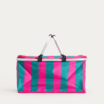 RAYAS Thermal Basket in Pink and Turquoise Stripes
