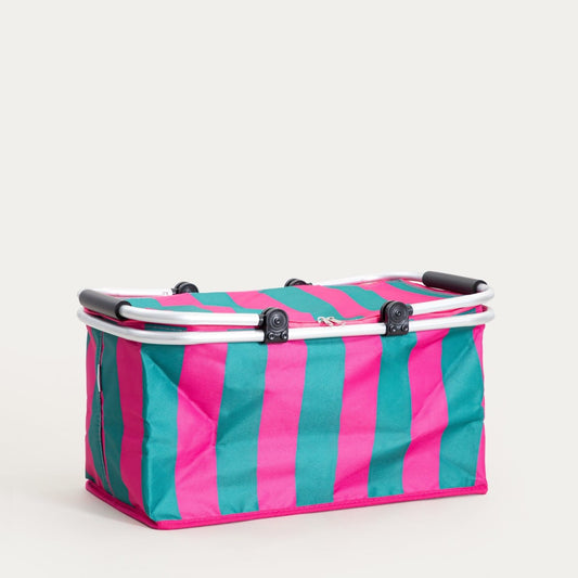 RAYAS Thermal Basket in Pink and Turquoise Stripes
