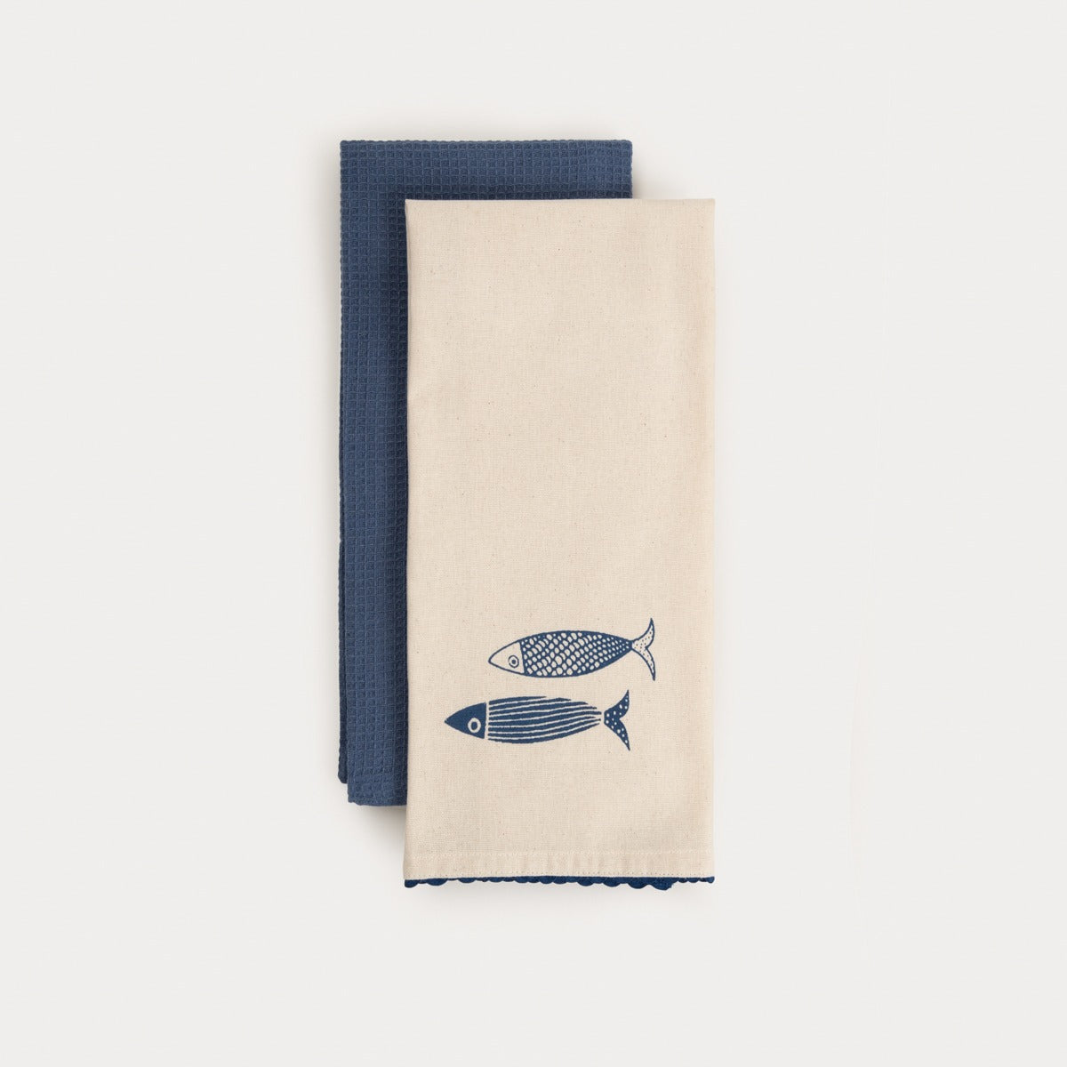 Set of 2 Cotton Kitchen Towels with Nautical Motif | NILGI