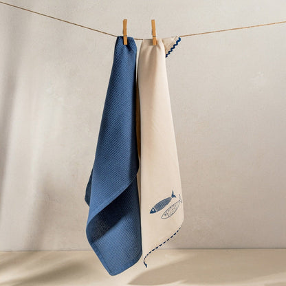 Set of 2 Cotton Kitchen Towels with Nautical Motif | NILGI