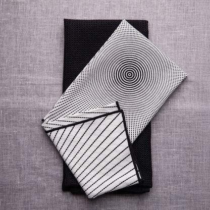 Set of 2 SALADO Cotton Kitchen Towels with Black Pattern 45x65cm