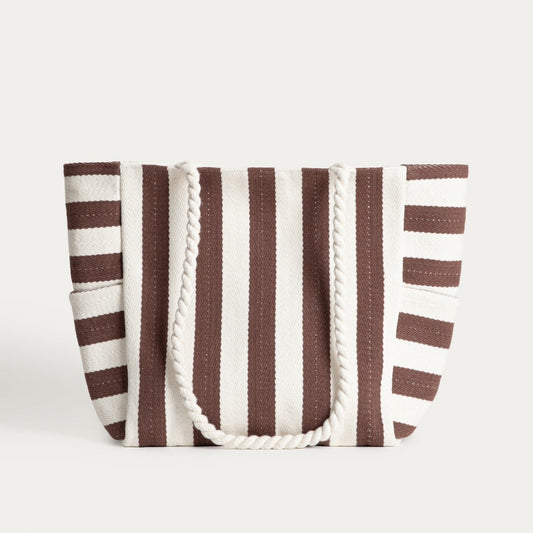 RAYAS Beach Bag in Chocolate and Beige Stripes
