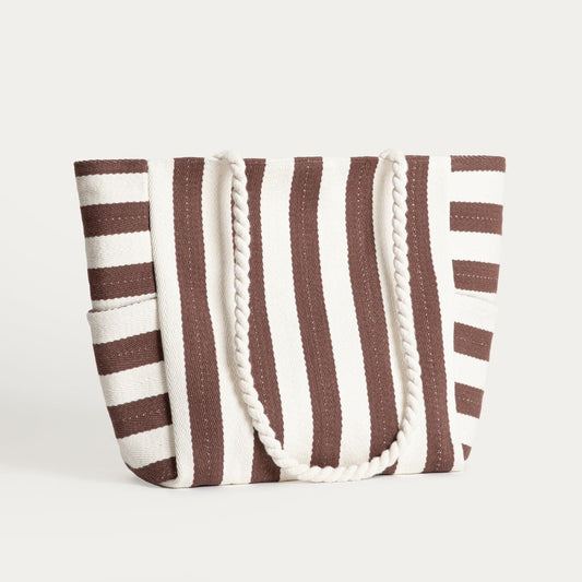 RAYAS Beach Bag in Chocolate and Beige Stripes