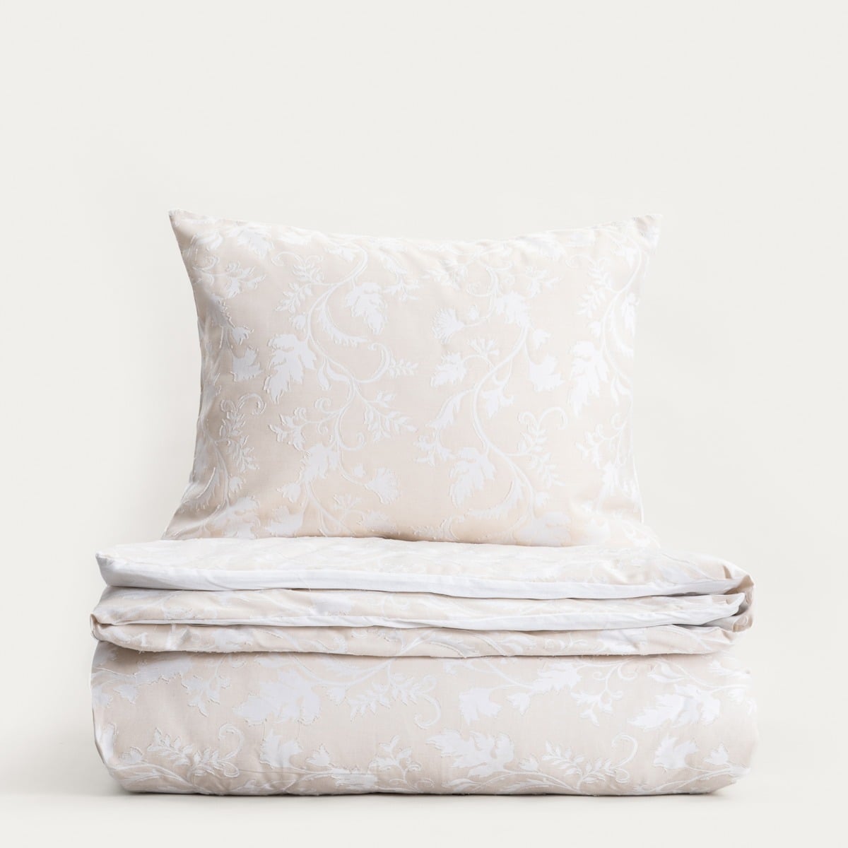 JAKAD Cotton Jacquard Beige Bedding Set 160x200 + 2 Pillowcases