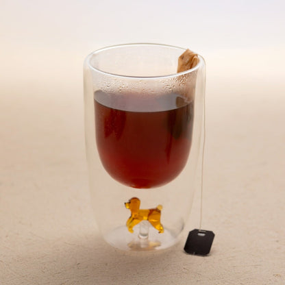 PAWO Double Wall Glass Mug with Dog Figurine 0.35L