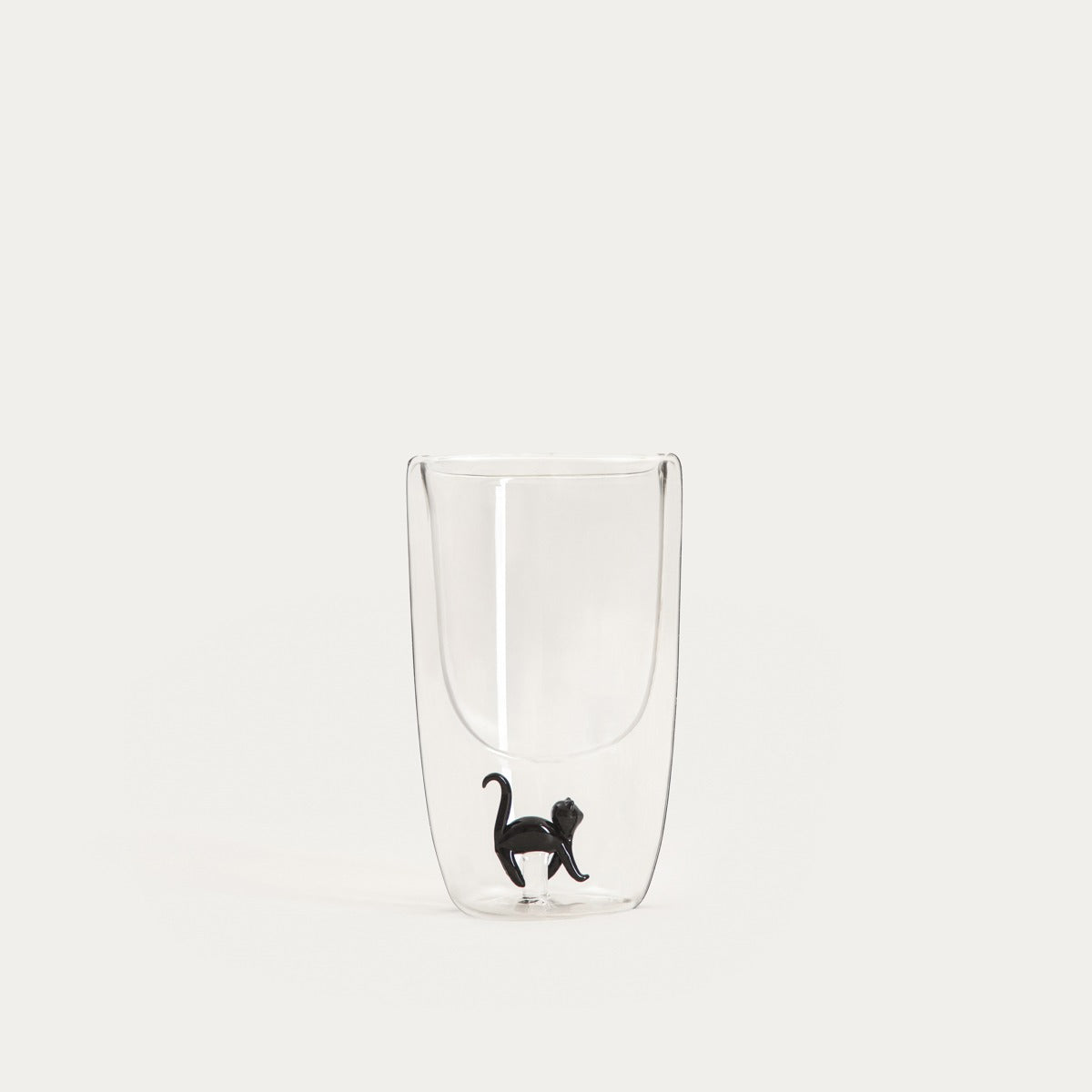 PAWO Double Wall Glass Mug with Cat Figurine 0.35L