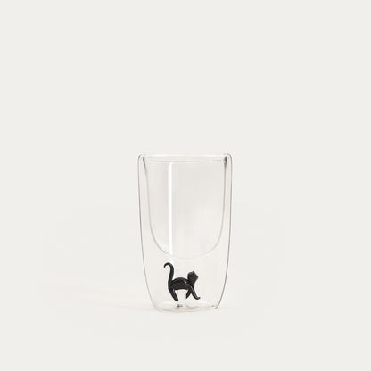 PAWO Double Wall Glass Mug with Cat Figurine 0.35L