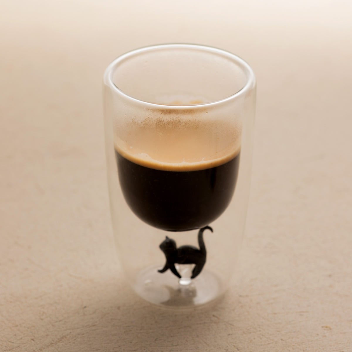 PAWO Double Wall Glass Mug with Cat Figurine 0.35L