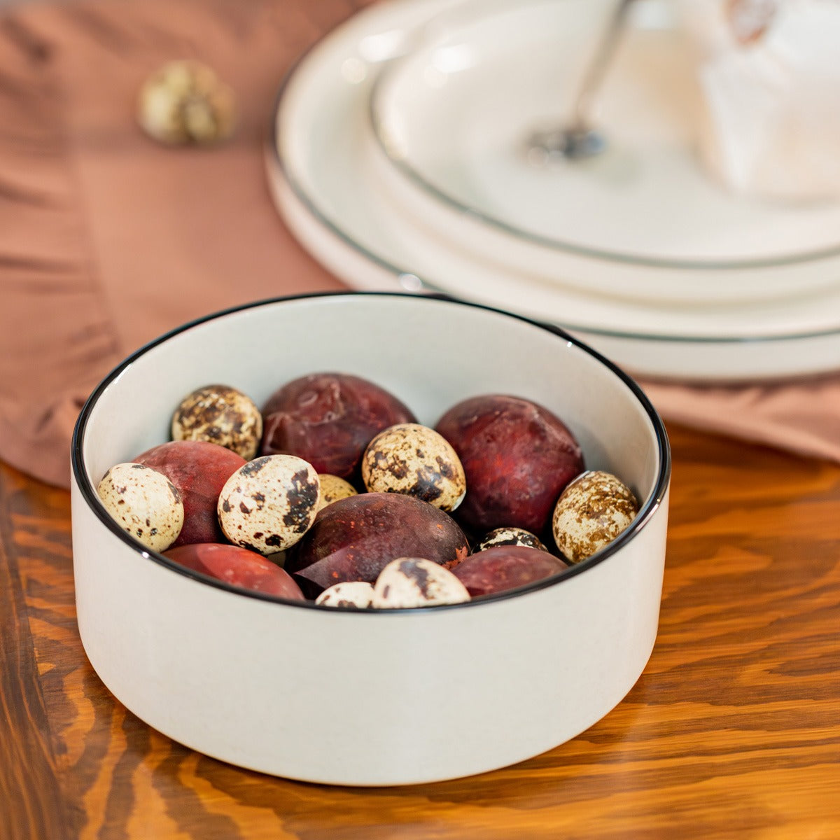 AZRA Ceramic Bowl with Black Rim - 16 cm