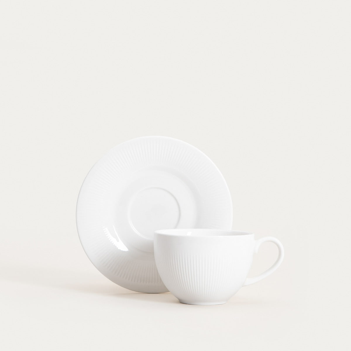 DIBBA Ceramic Cup with Saucer - Fluted Design, 0.15L