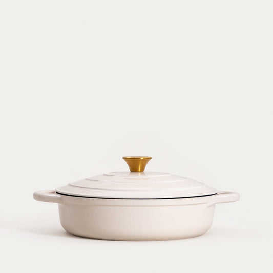 ANDREAS Cast Iron Pot Beige Flat 28 cm | 2.5 L Capacity