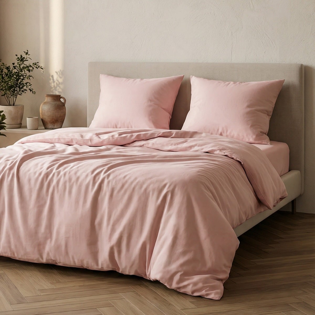 Bed linen set Avelia Pink Satin Viscose Blend Bed Linen Set 160x200 cm
