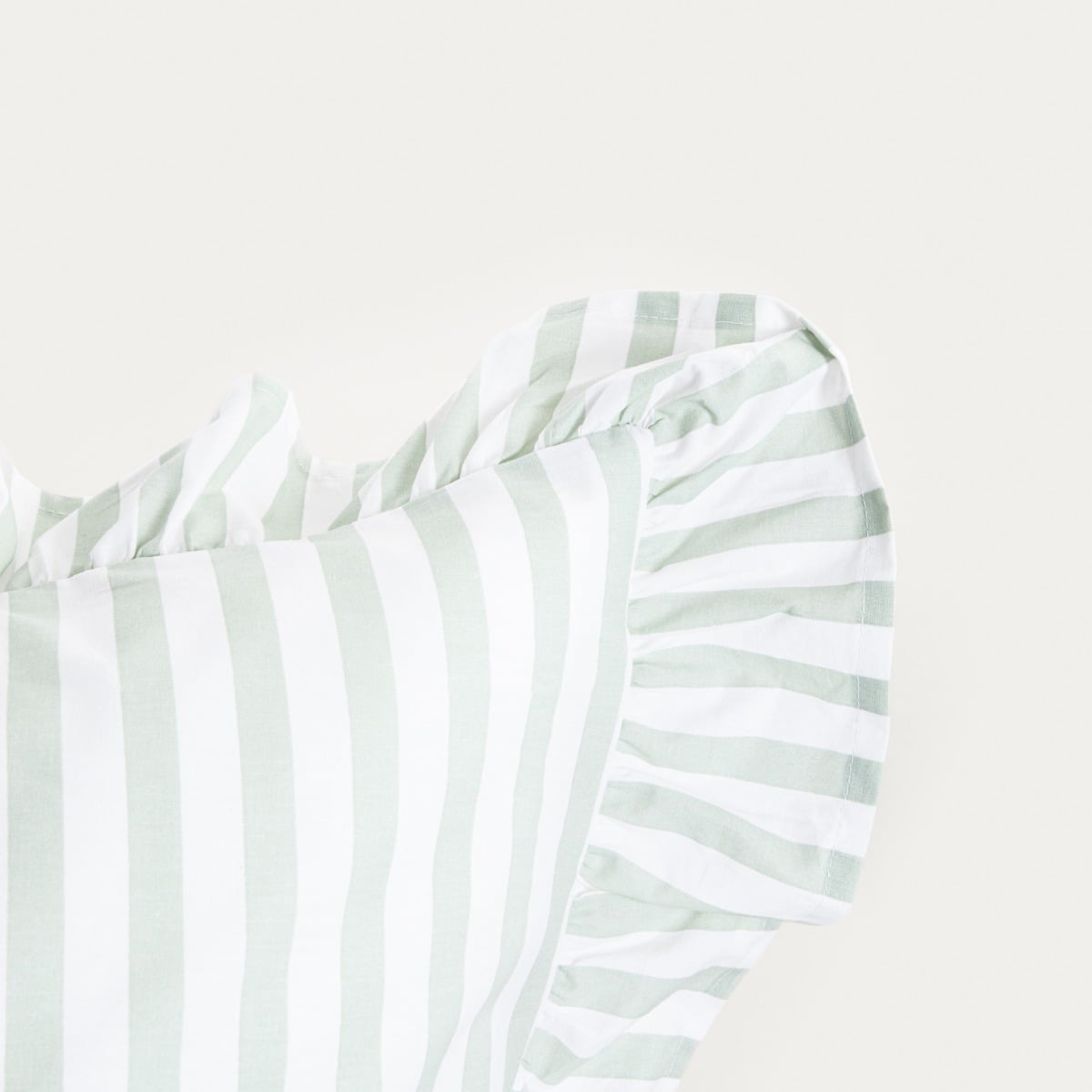 TRUDY Pistachio Striped Cotton Duvet Set with Frill 160x200 + 2x70x80 cm