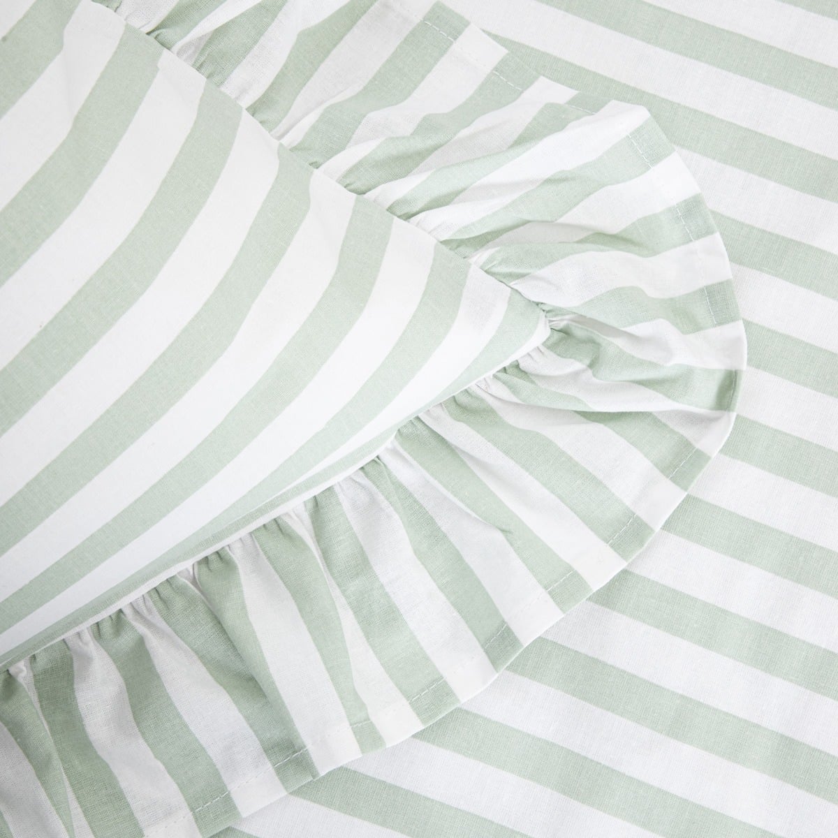 TRUDY Pistachio Striped Cotton Duvet Set with Frill 160x200 + 2x70x80 cm