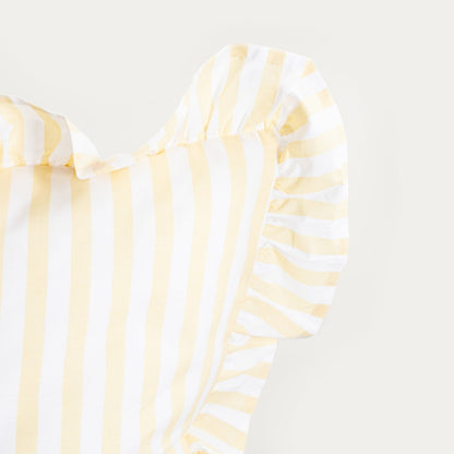 Trudy Yellow Striped Cotton Duvet with Frill 160x200 + 2 Pillowcases