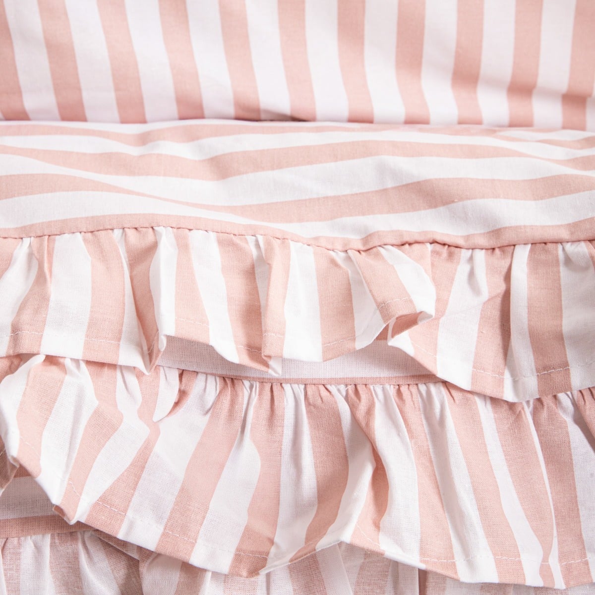 TRUDY Pink Striped Cotton Bedding Set with Frill 160x200 + 2x70x80 cm