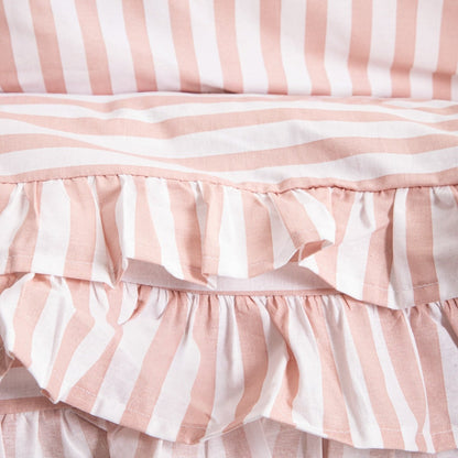 TRUDY Pink Striped Cotton Bedding Set with Frill 160x200 + 2x70x80 cm