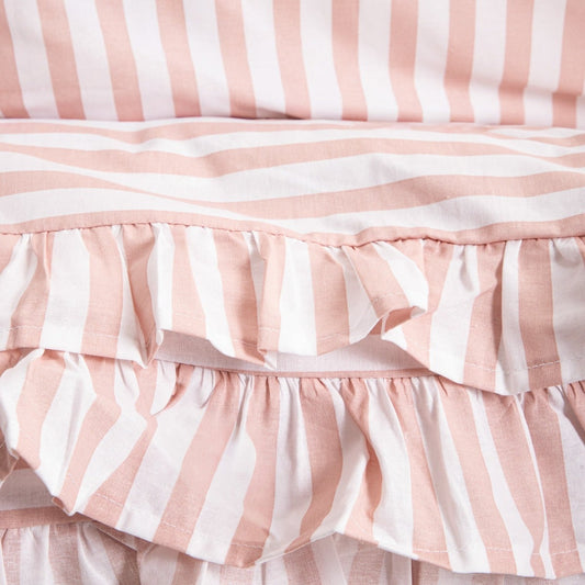 TRUDY Pink Striped Cotton Bedding Set with Frill 160x200 + 2x70x80 cm