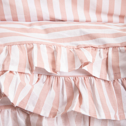 Trudy Pink Striped Cotton Bedding Set with Frill 140x200 + 70x80 cm
