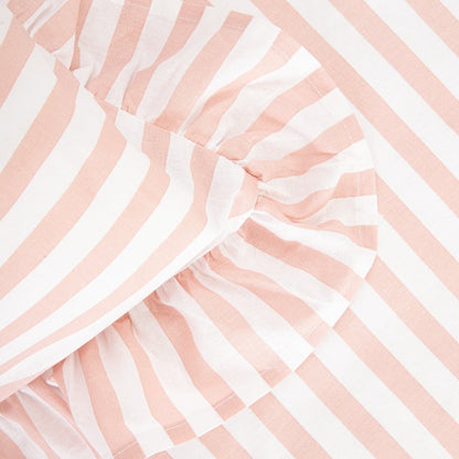 Trudy Pink Striped Cotton Bedding Set with Frill 140x200 + 70x80 cm