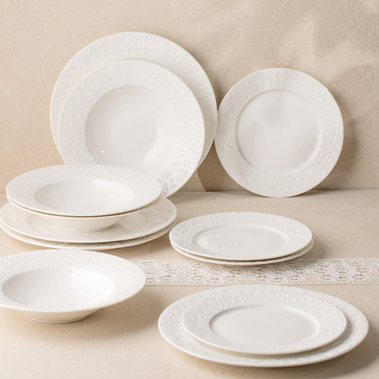 Set of plates BENO White Porcelain Plate Set - 12 Pieces