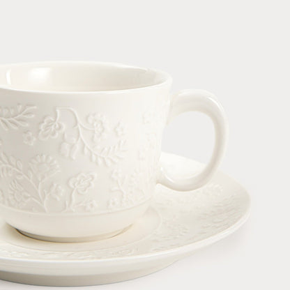Set of 4 BENO White Ceramic Cups with Saucers