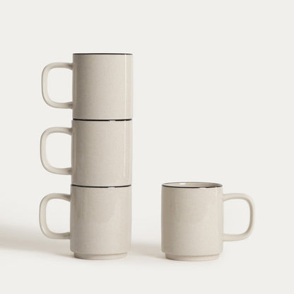 Set of mugs AZRA Set of 4 Ceramic Mugs with Black Rim