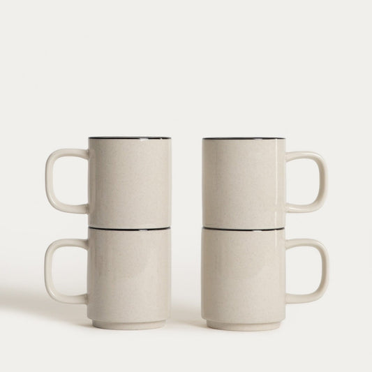 Set of mugs AZRA Set of 4 Ceramic Mugs with Black Rim