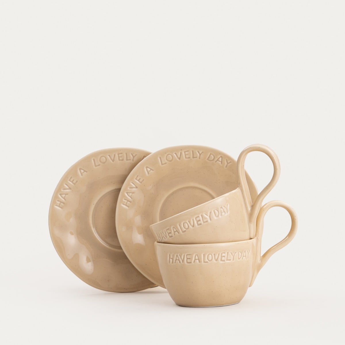 Set of 2 Ceramic Cups with Saucers ISERNIA Beige