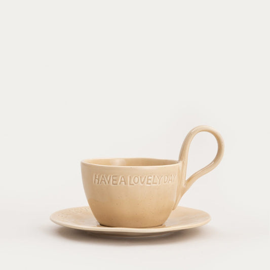 Set of 2 Ceramic Cups with Saucers ISERNIA Beige