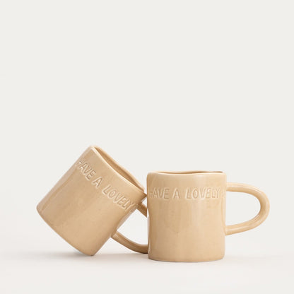 Set of ISERNIA Beige Ceramic Mugs - 2 Piece