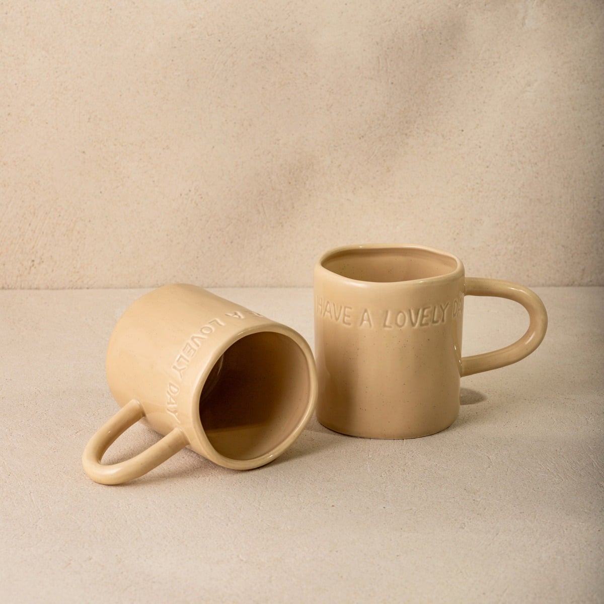 Set of ISERNIA Beige Ceramic Mugs - 2 Piece
