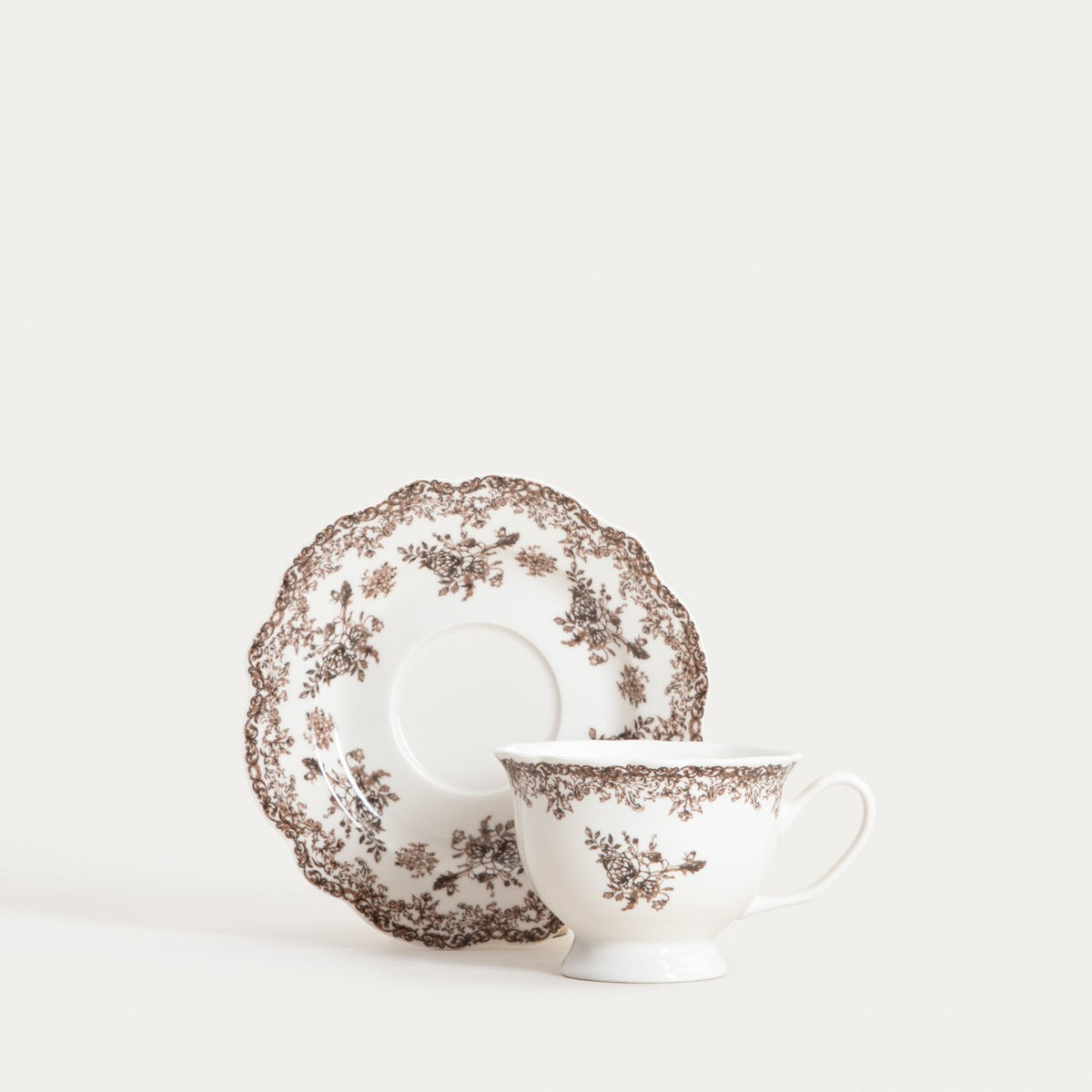 Lourry Brown Ceramic Cup with Saucer 0.2L Porcelain