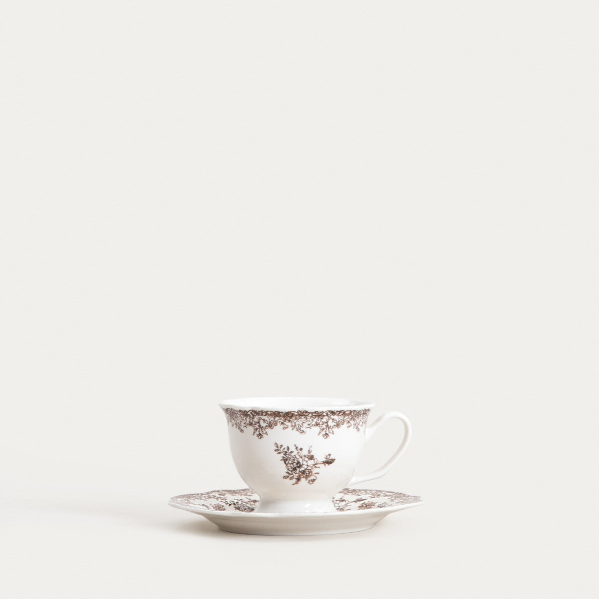 Lourry Brown Ceramic Cup with Saucer 0.2L Porcelain