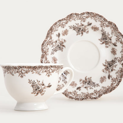Lourry Brown Ceramic Cup with Saucer 0.2L Porcelain