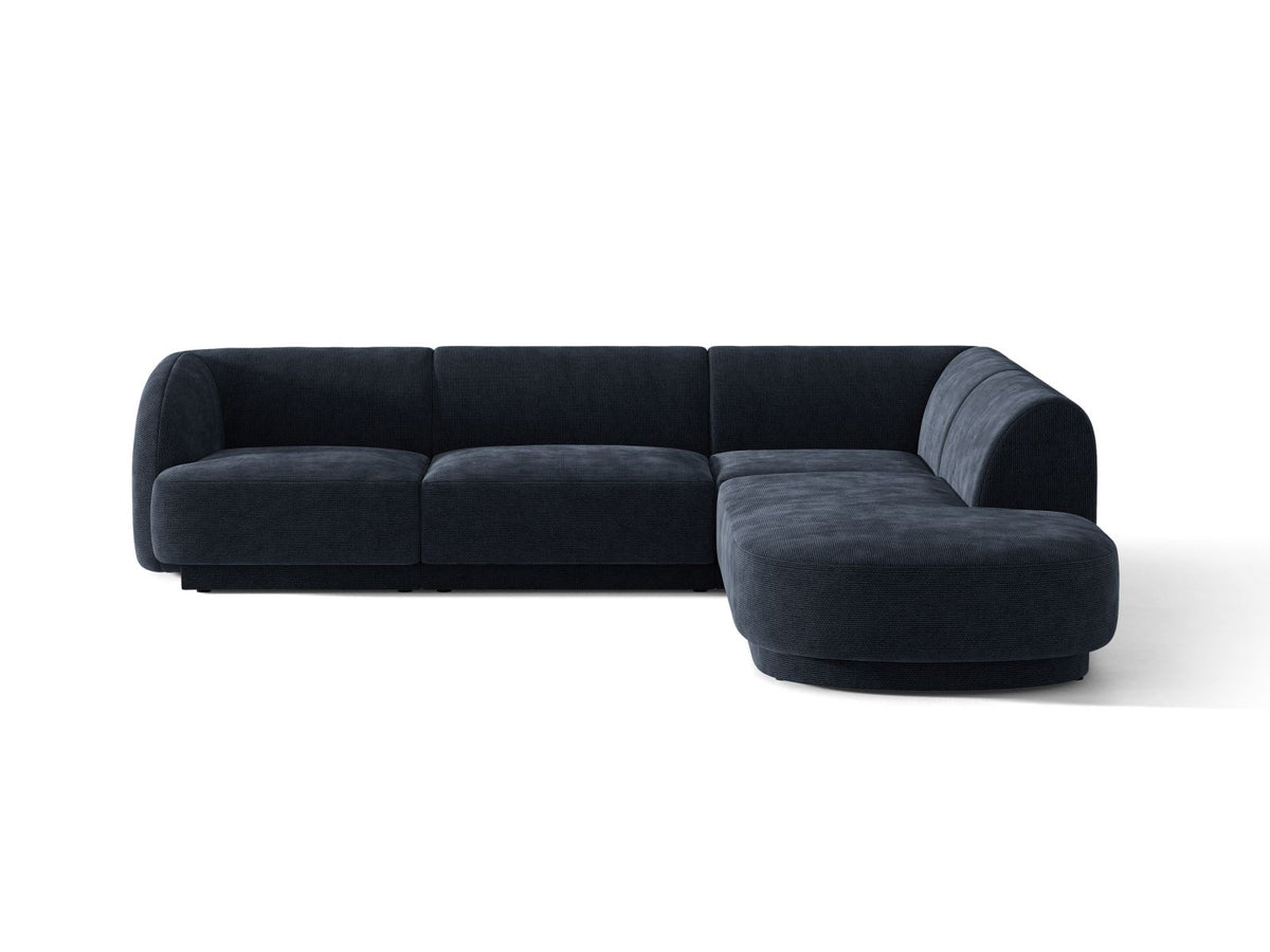 Miley — Corner Sofa Navy Blue (Eden 16 Deep Blue) Black Plastic Right
