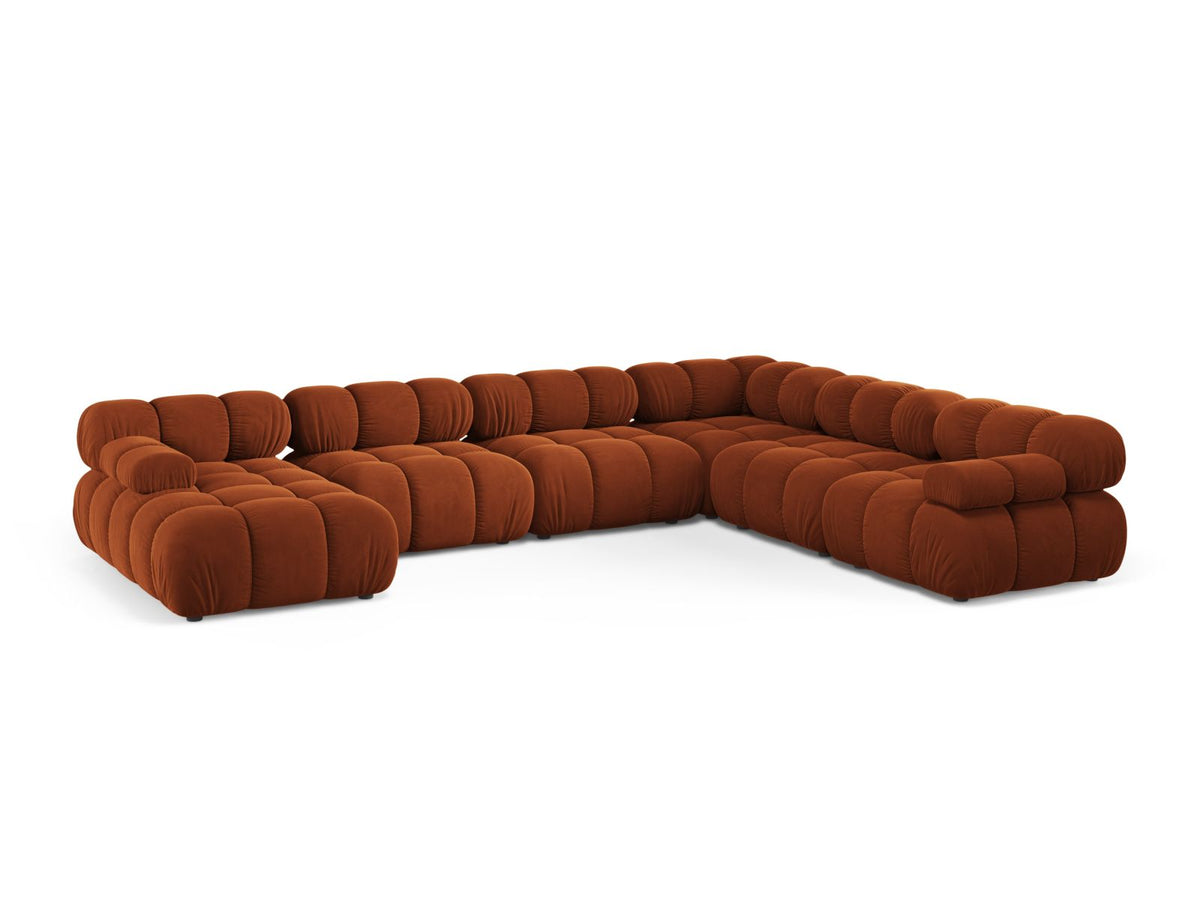Bellis — Panoramic Sofa Terracotta (Bluvel 4215) Black Plastic Right