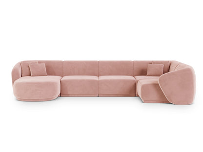 Gomera — Panoramic Corner Sofa Pink (Salvador 11) Black Plastic Right