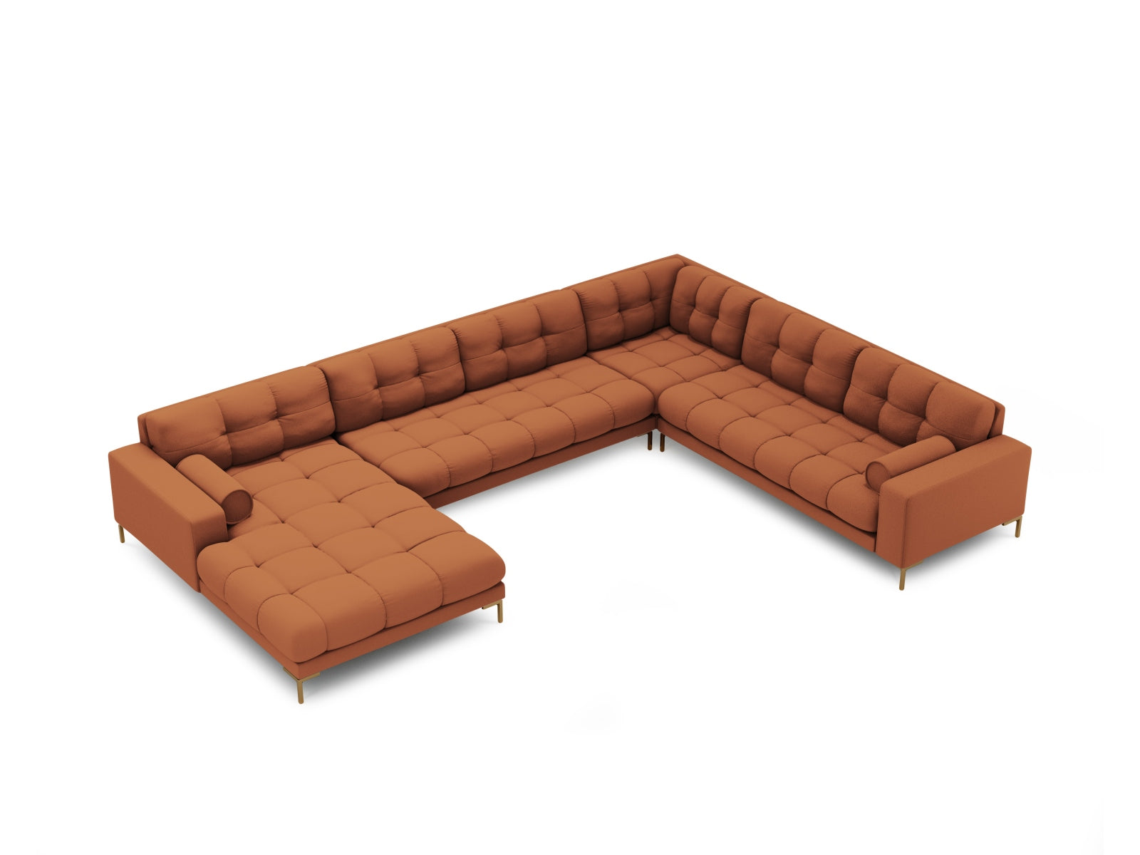 Bali — Panoramic Corner Sofa Brick (Neve 52) Gold Metal Right