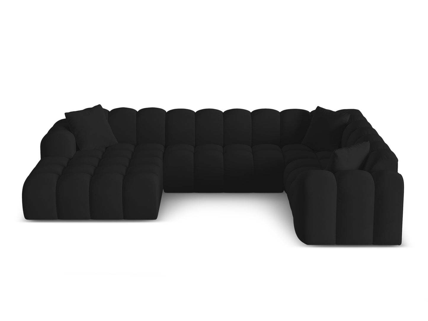„Treno“ — panoraminė kampinė sofa, juoda (Bluvel 19) Juoda plastikinė, dešinė