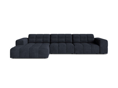 Jennifer — Corner Sofa Navy Blue (Eden 16 Deep Blue) Black Plastic Left