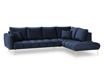 Hastings — Corner Sofa Royal Blue (Fancy 79) Gold Metal Right