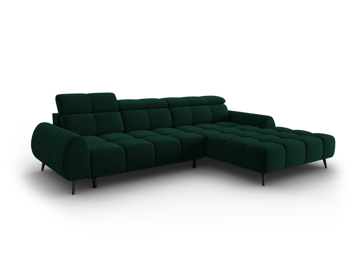 Alyse — Corner Sofa Bottle Green (Bluvel 78) Black Metal Right