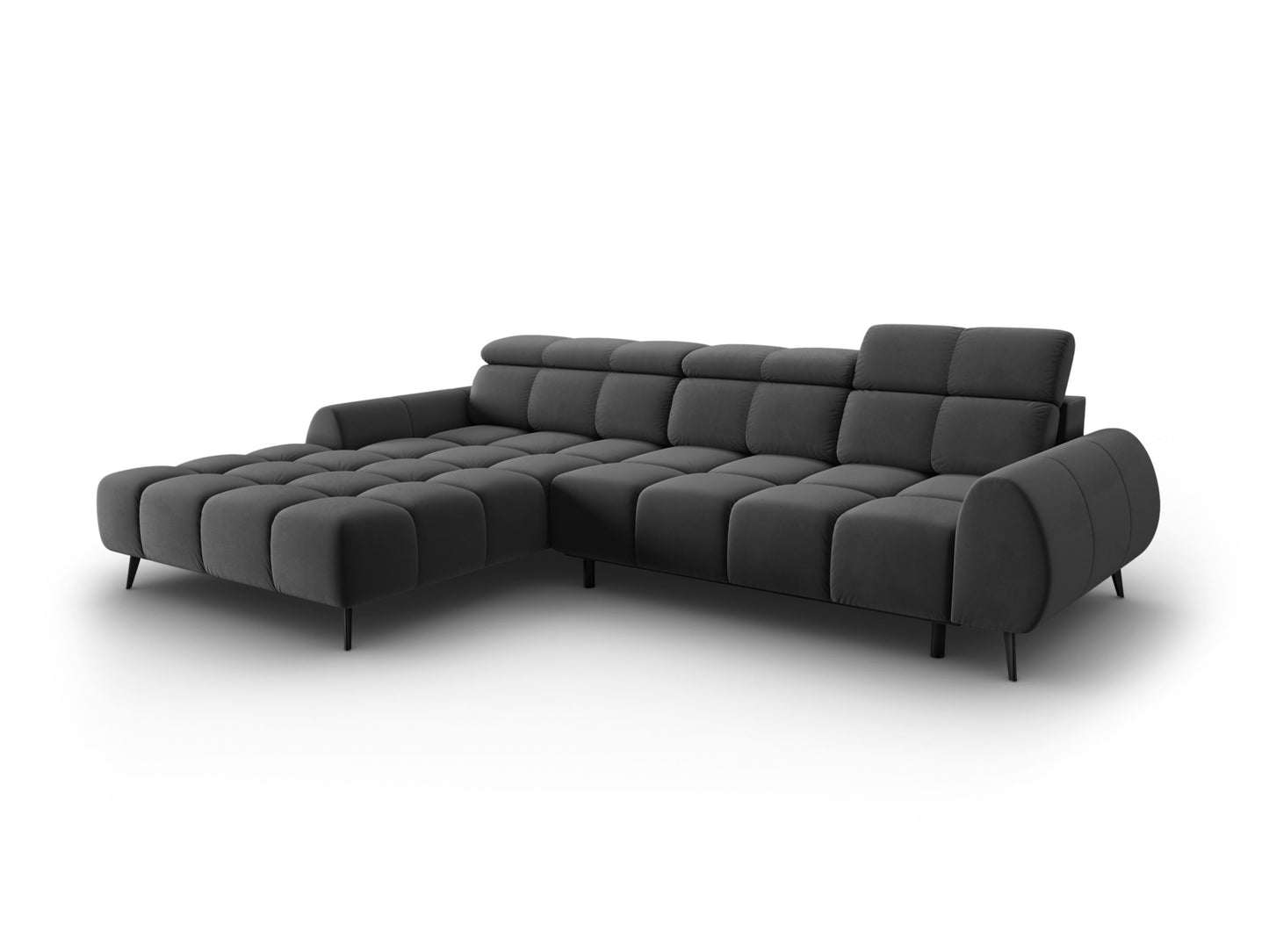 Alyse — Corner Sofa Grey (Bluvel 14) Black Metal Left