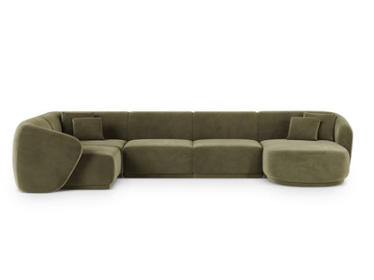 Gomera — Panoramic Corner Sofa Green (Salvador 8) Black Plastic Left