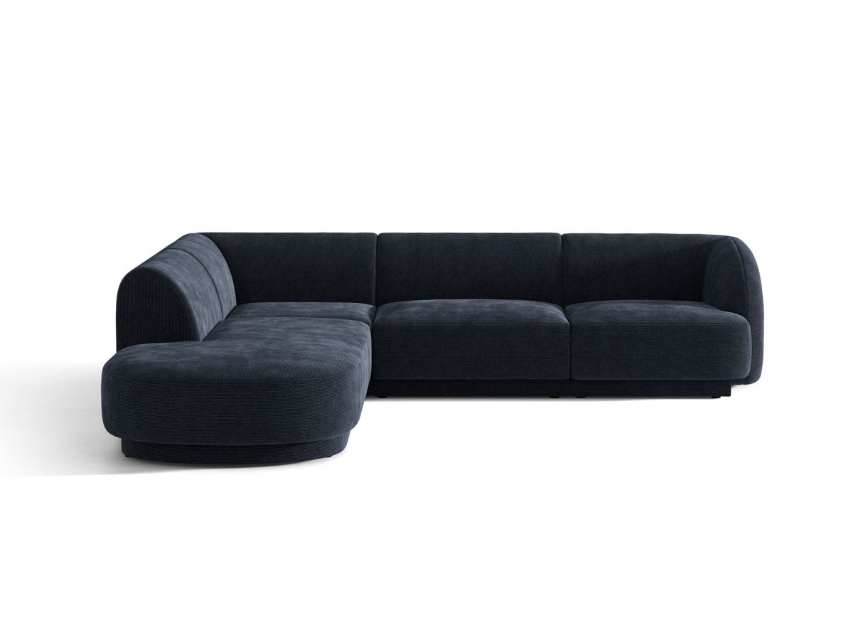 Miley — Corner Sofa Navy Blue (Eden 16 Deep Blue) Black Plastic Left
