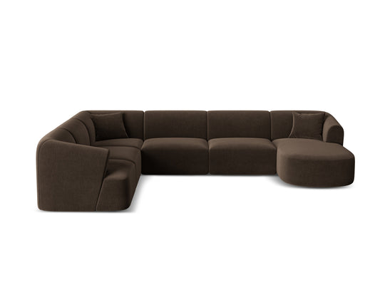 Campi — Panoramic Corner Sofa Chocolate (Vogue 6) Black Plastic Left