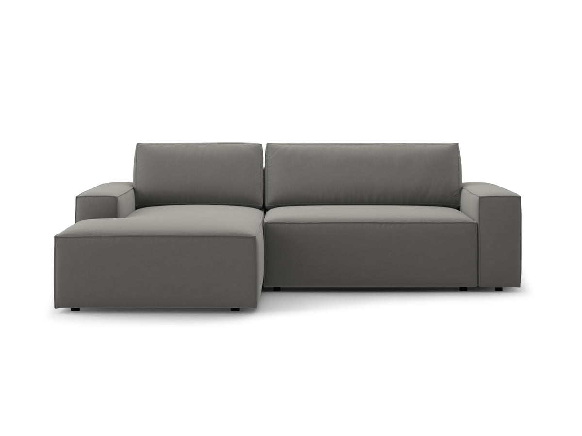 Jodie — Corner Sofa Light Grey (Bluvel 13) Black Plastic Left