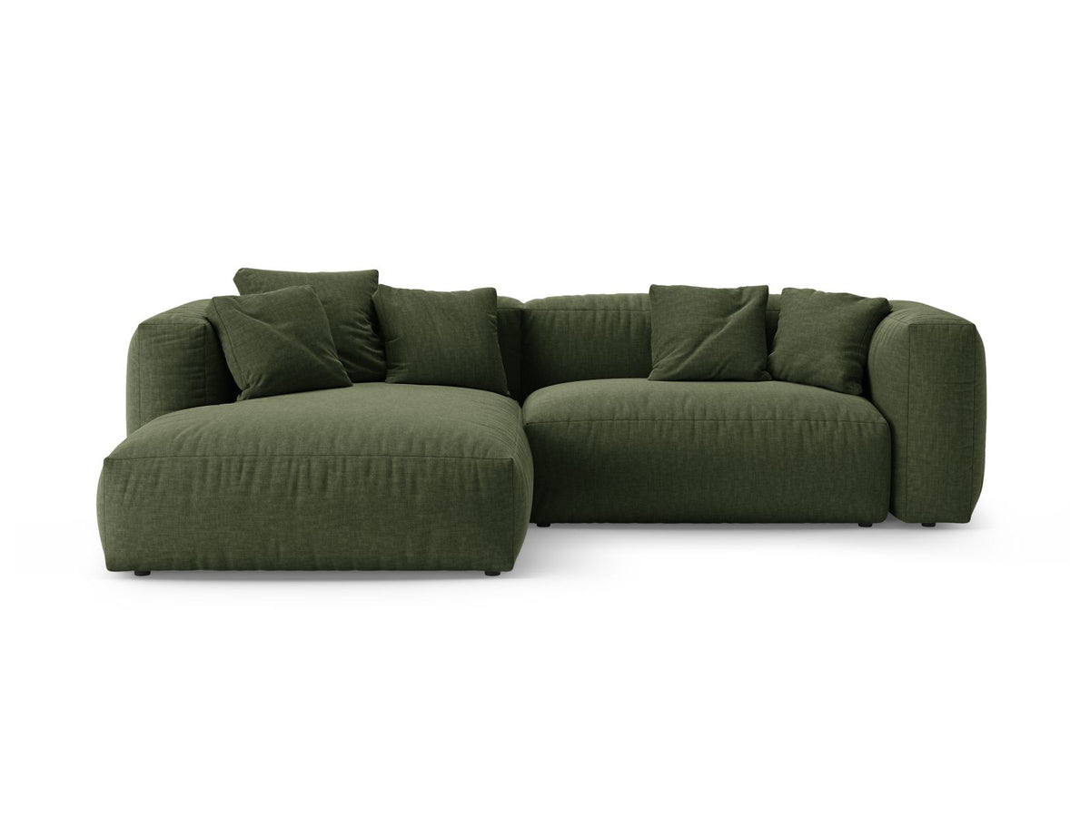Martina — Corner Sofa Green (Boston Forest) Black Plastic Left